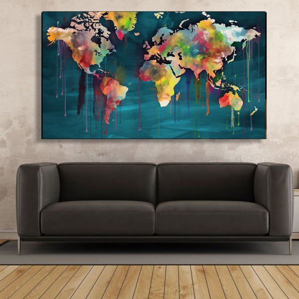 Canvas Wall Art - World Map Painting Abstract - IM0079