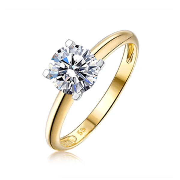 Genuine 9K Gold, Solitaire, Cubic Zirconia Ring 1ct, 4 Claw