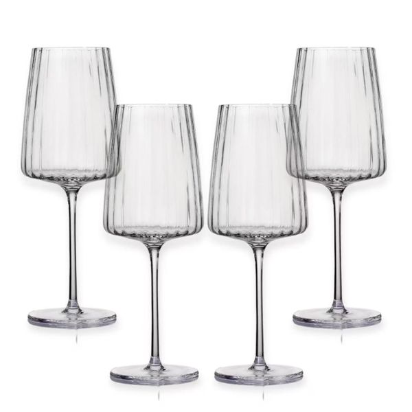 Ribbed Crystal Wine Glasses Set of 4 Pieces, 300ml Modern Glasses for All Wine