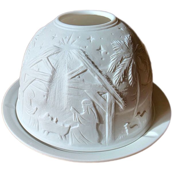 Decor Porcelain Dome Tealight Holder With Nativity Scene Designs - 11.5cm