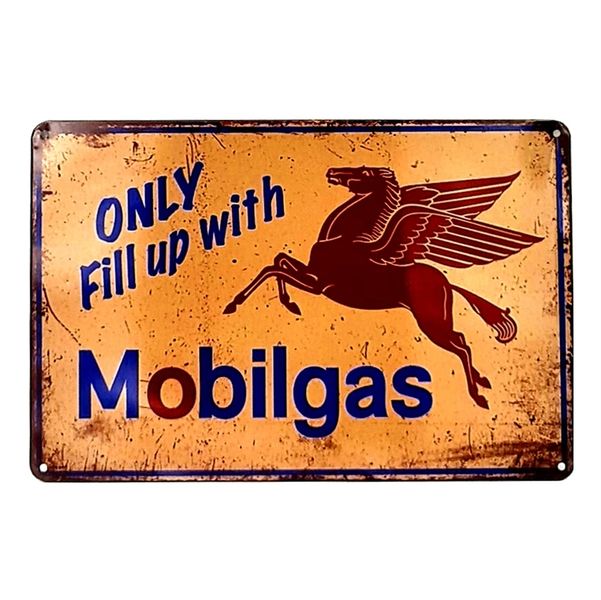 Mobilgas Vintage Style Metal Tin Bar Sign For Cafe Bar Wall Decor