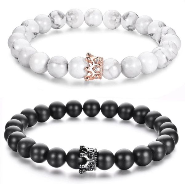 Couple Crown Lava and Howlite Stone Bracelets by Nosbar