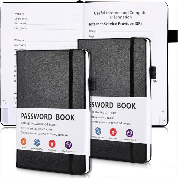 2 Pcs Password Book with Alphabetical Tabs 7.8 x 5.2Inch