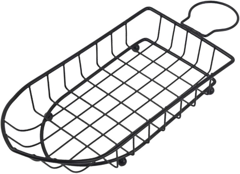Black Stainless Steel French Fries Mesh Stand Boat Shape 31cm
