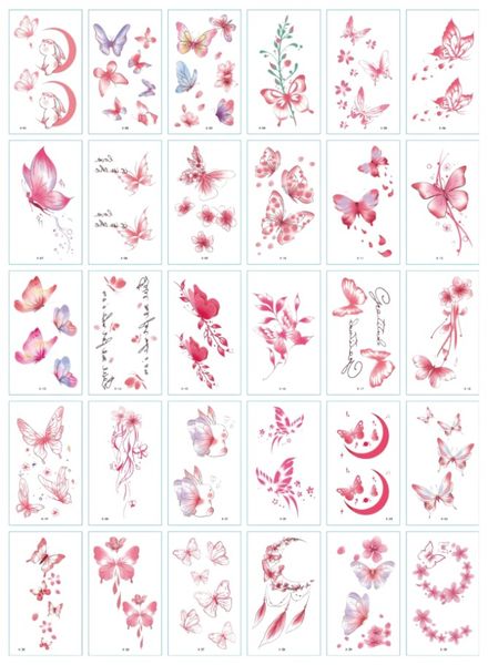 30 Piece - Whimsical Wings And Floral Temporary Tattoo - Pink