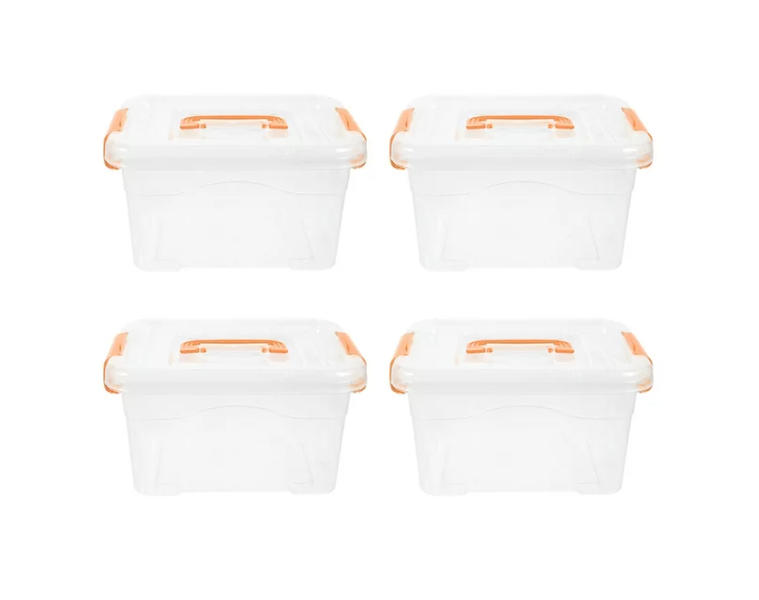 4 Piece Portable Storage Box Organizing Bins with Lids Toy Containers - 28cm