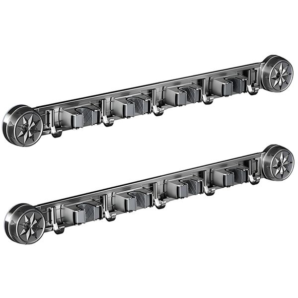 2Pcs Utility Hooks Stainless Steel Heavy Duty Mop Clip Broom Mount Racks