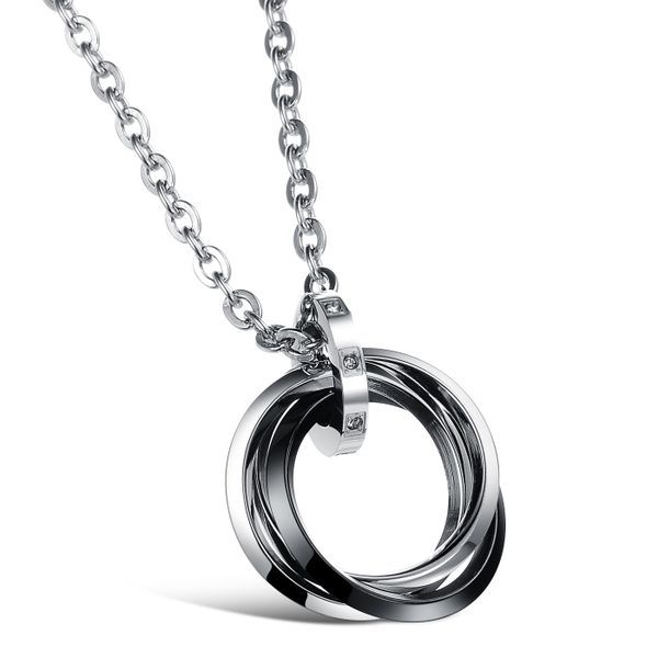 Black Interlocking Circle Pendant - Male Necklace