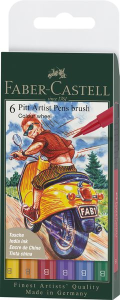 Faber-Castell, Pitt Artist Pen Brush India ink pen wallet 6, Colour wheel