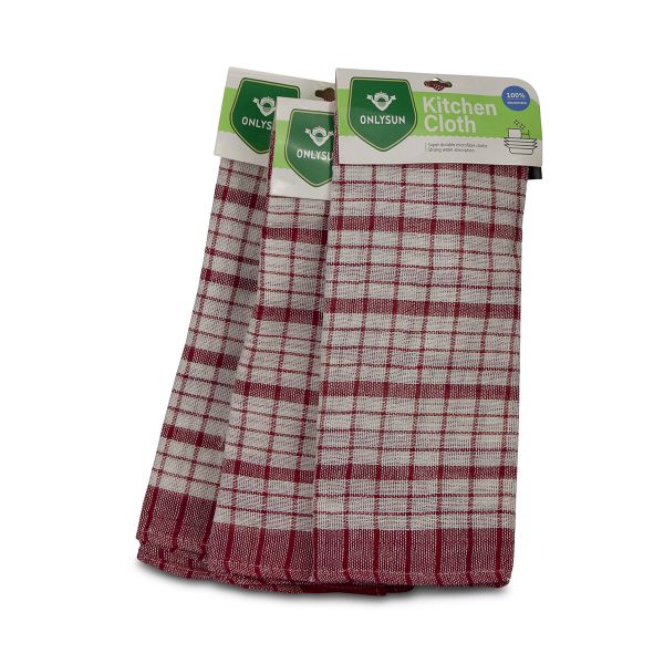 OnlySun - Red and White Checkered Pattern Kitchen Cloth - 3 Packs of 3