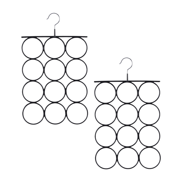 12-Ring Scarf/Tie/Belt Hanger Set - Black - 2-Pack