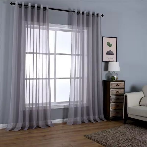 Readymade Quality Plain Linen Sheer Voile Eyelet Curtains - Dove Grey