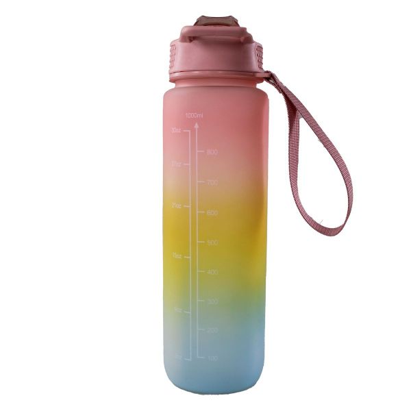 1 Liter Water Bottle with Times to Drink and Straw