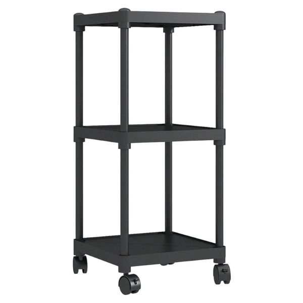 Modern 3-Tier Floor-Standing Shelf With Wheels - Black