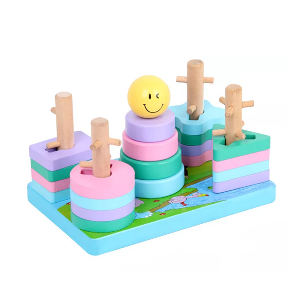 Geometry Shape Block Early Educational Intelligence Tower Block Toy -Pink
