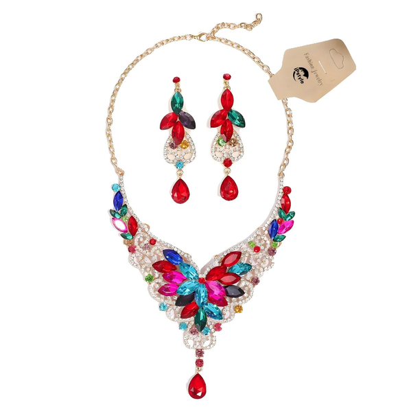 IPSTYLE Necklace Earring Set Lady Jewellery Set Alloy Diamond Glass