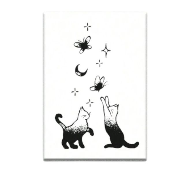 1 Piece - Playful Cat Butterfly Design Temporary Tattoo - Black