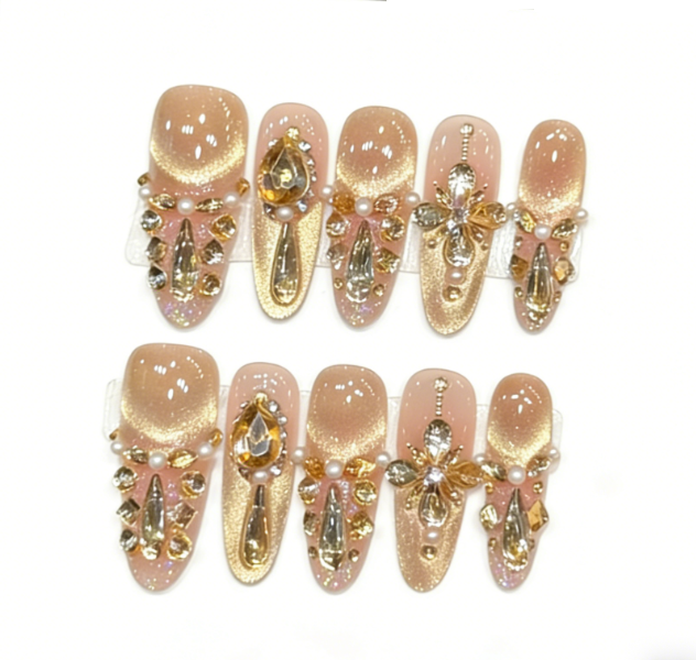 Salon Quality Reusable Handmade Press-On Nails Almond (Size Medium)