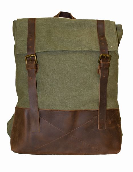 Luvsa SLU-016 Vintage Canvas &amp; Genuine Leather 15 Inch Laptop Backpack