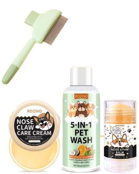 Aob Pet Care Set 5-in-1 Shampoo Nose and Paw Moisturizer and Brush