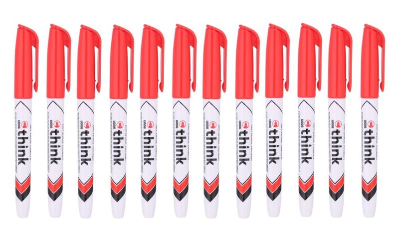 Think 1.5mm Acrylic Tip Red Whiteboard Marker - Set of 12 - U00640