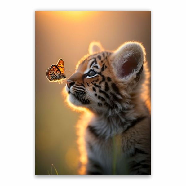 Tiger Cub And Butterfly Poster - A1
