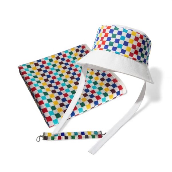 Zulu Amabhinca Blocks Towel Traditional Set Bucket Hat and Beaded Bracelet