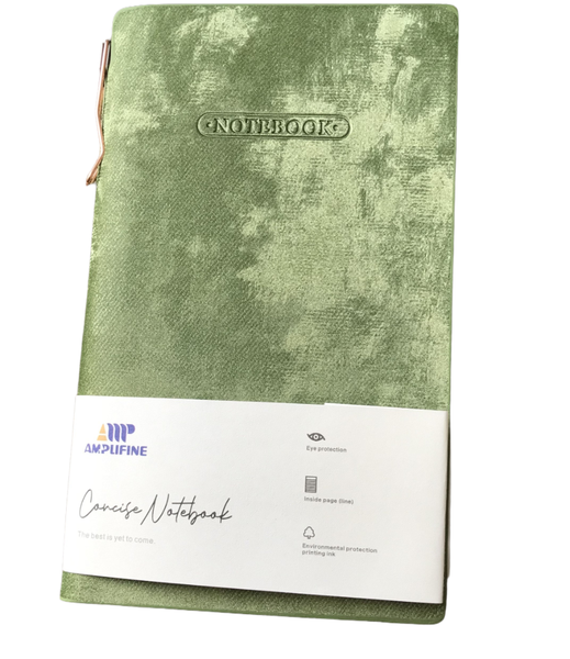 A6 Green Pocket Size Notebook With Pen- Suede Feel- 3 Pack