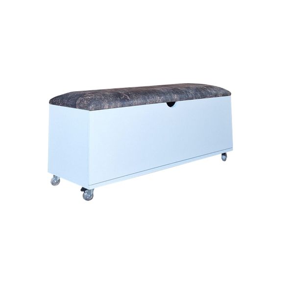 Sit and Stow Mobile Padded Ottoman Storage Bench, Lift Top - White/Grey