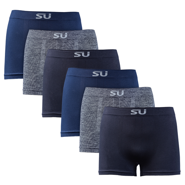 Seamfree Underwear - Mens Seamless Boxer Trunks - 6 Pack - Black/Grey/Navy