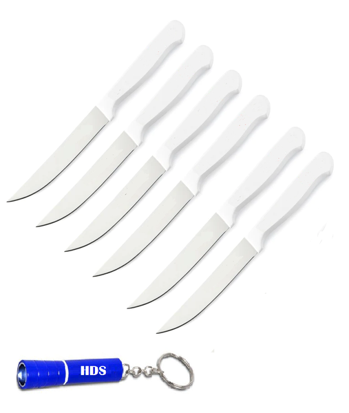 TMH 6 Piece Stainless Steel Steak Knife Set - White with HDS Branded Torch