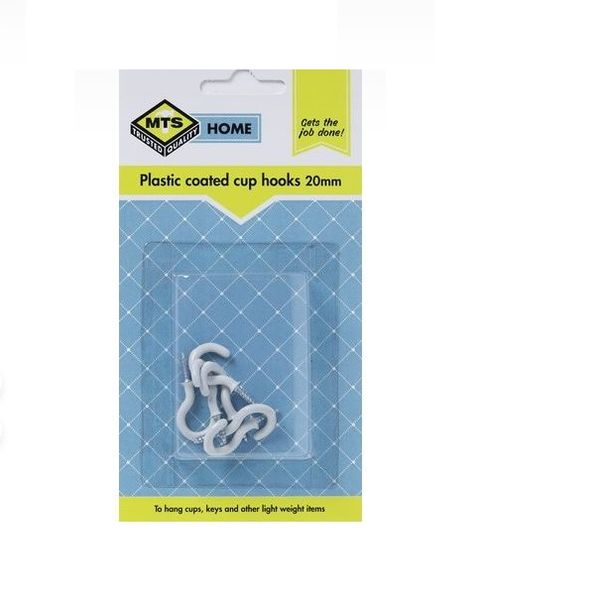 MTS Home Cup Hooks 20mm P/Coated 6 Pieces