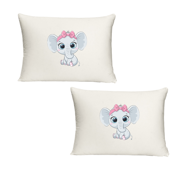 Baby Elephant and Bow Twin Set White Polyester Pillowcases