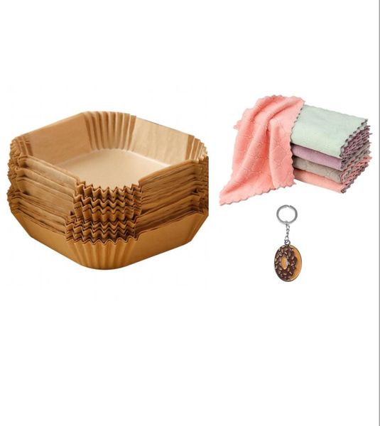 Disposable Air Fryer Paper Liners (50 Piece), 5 Microfibre Cloth &amp;Keyring