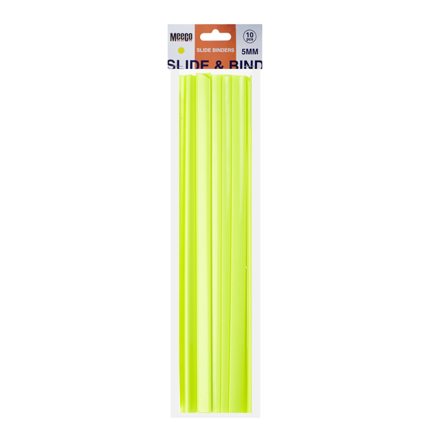 Meeco Slide Binders, 5mm, Neon Yellow, 10pcs/Pack 2 Packs - 20 Binders