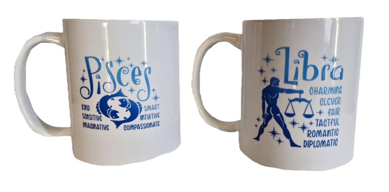 Coffee Mugs with Zodiac Sign Pisces and Libra - Set of 2
