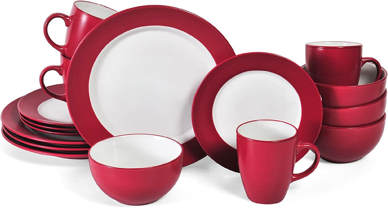 Red &amp; White 16 Piece Ceramic Dinnerware Set