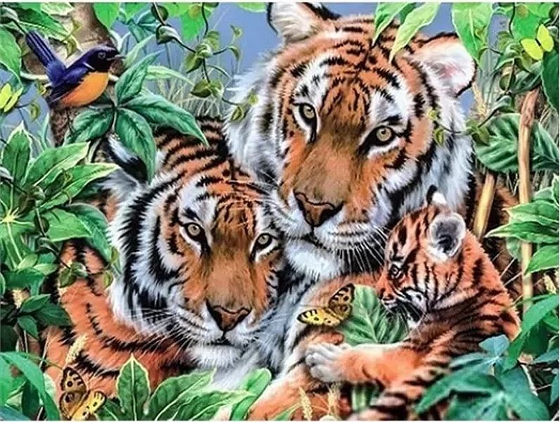 Diamond Painting - Tigers &amp; Cub - 40cm x 50cm