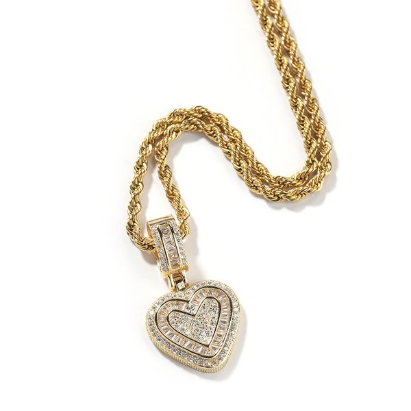 Elegant Heart Pendant Necklace with Zircon Stones and Copper Chain