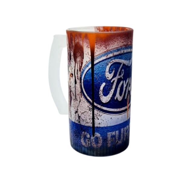 Frosted Glass Beer Stein - Ford Themed