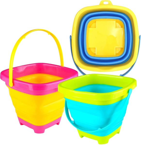 Foldable Travel Rubber Beach Bucket - Set Of 3