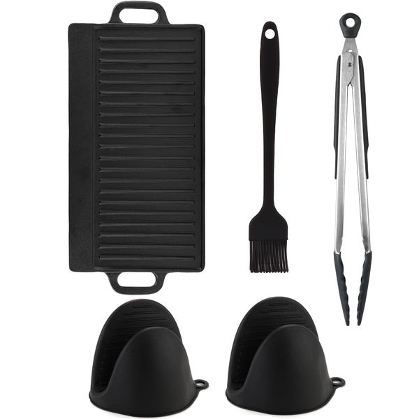 No Coating Cast Iron Baking Pan Double-sided Non-Stick Pan with Brush Tongs