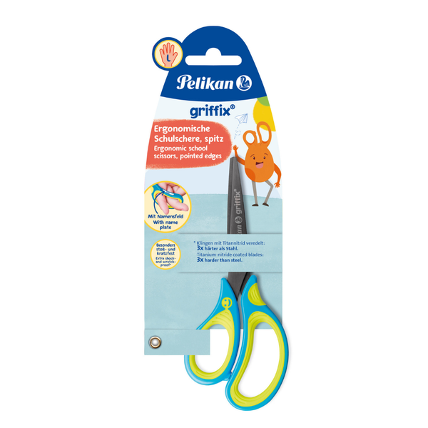 Pelikan GRIFFIX Left-Handed Scissors, 15 cm, Blue, Ergonomic, Tapered Tips