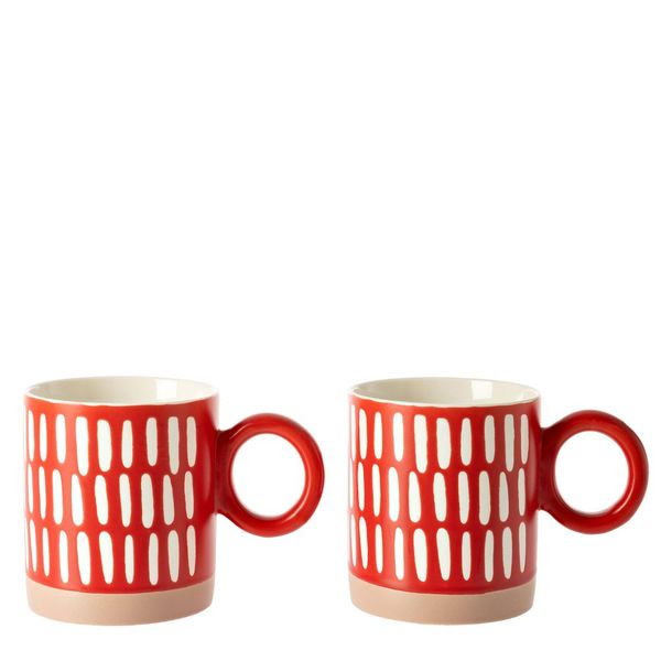 George &amp; Mason - Oblong Oval Embossed Mug 2 Piece - 400ml - Red
