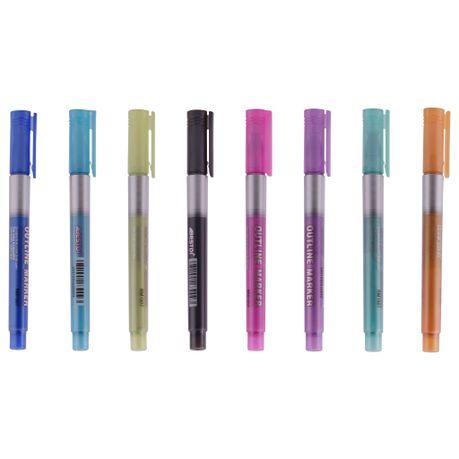Blue Thorn Set of 8 Metallic Outliners - Double Line Marker Pens