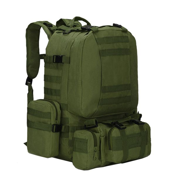 55l Tactical Backpack with 3 Molle Bags for Travel Camping Hiking - Green