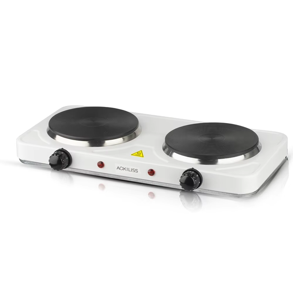 Dual-burner electric stove with two burners for cooking.