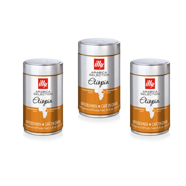illy Coffee Bean Ethiopia - Monoarabica Coffee Beans - 3 x 250g Tin