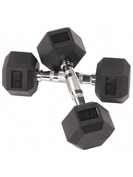 Rubber Encased Hex Dumbbells - 10 Lbs - Black - Pairs