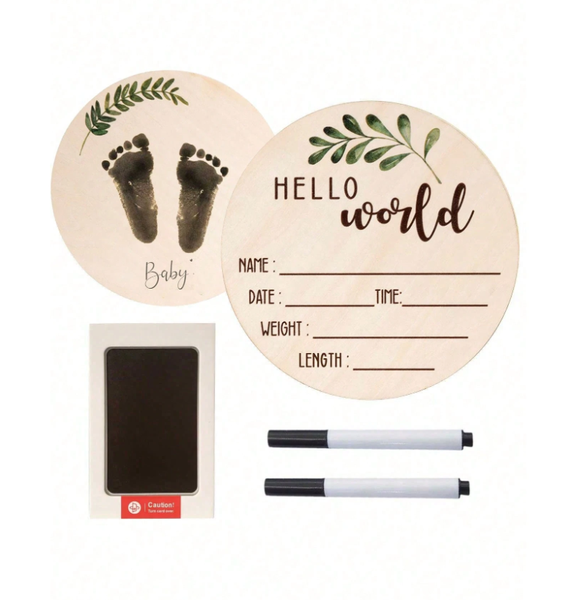Patipooty Baby Announcement Wooden Plaque Set With Inkpad and Marker